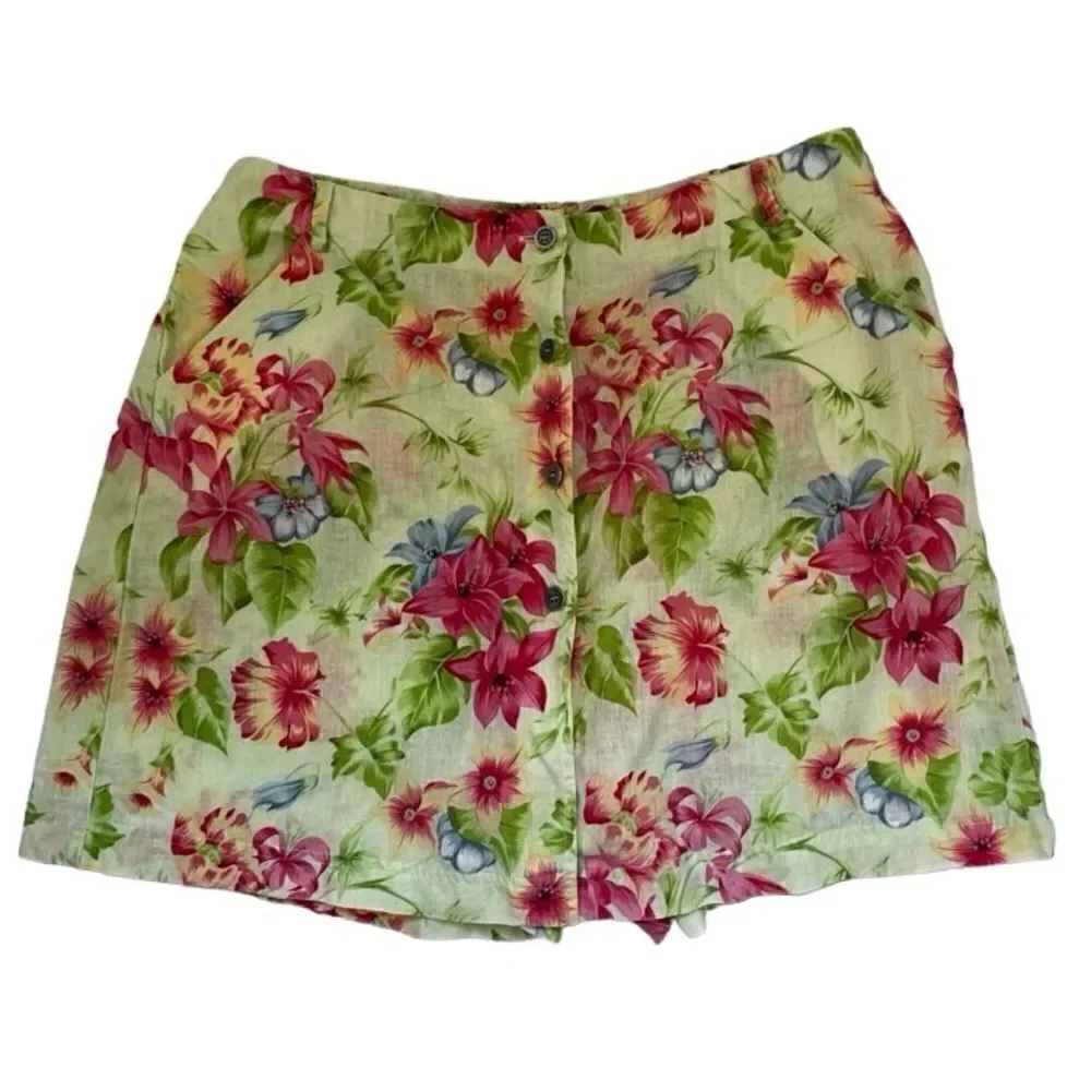 Villager Floral Skort Skirt Linen Cotton Liz Claiborne SZ 16